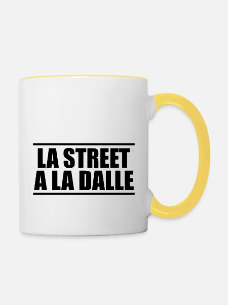 Die Straße hat die Platte - Tasse zweifarbig - Weiß/Gelb