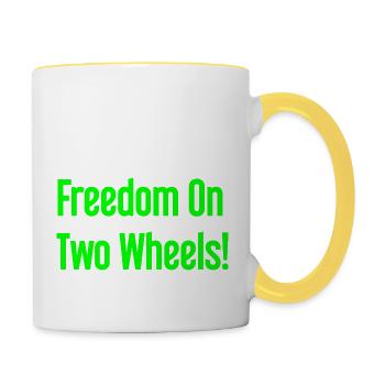 Freedom on Two Wheels - Cyclist Design - Contrasting Mug - white/yellow - Right