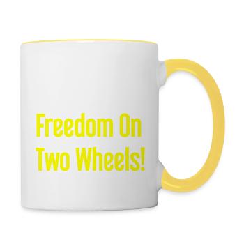 Freedom on Two Wheels - Cyclist Design - Contrasting Mug - white/yellow - Right