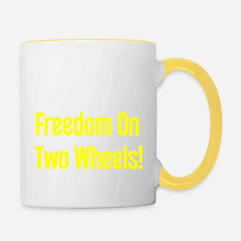 Freedom sur deux roues - Cyclist Design - Mug contrasté - blanc/jaune