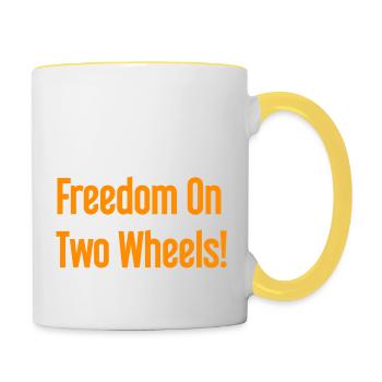 Freedom on Two Wheels - Cyclist Design - Contrasting Mug - white/yellow - Right