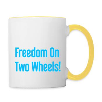 Freedom on Two Wheels - Cyclist Design - Contrasting Mug - white/yellow - Right