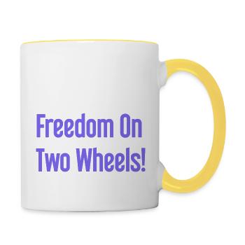 Freedom on Two Wheels - Cyclist Design - Contrasting Mug - white/yellow - Right