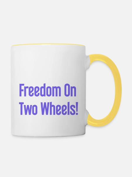 Freiheit auf Zwei Rädern - Fahrradfahrer Design - Tasse zweifarbig - Weiß/Gelb
