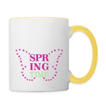Spring Time - Der Frühling ist da! - Tasse zweifarbig - Weiß/Gelb - Rechts