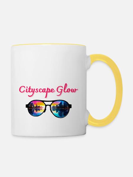 Cityscape Glow, Sonnenbrille - Tasse zweifarbig - Weiß/Gelb