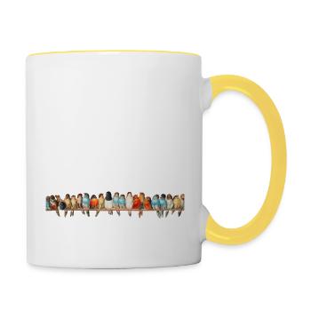 "Funny Bird T-Shirt - Stop Staring at My Tits" - Contrasting Mug - white/yellow - Right
