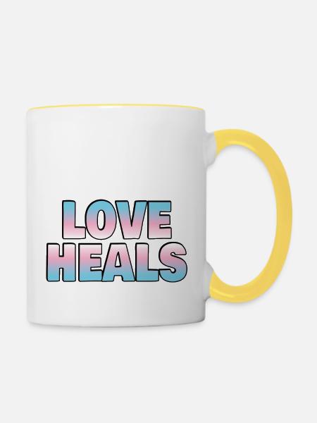 Liebe heilt Trans-Flaggenfarben - Tasse zweifarbig - Weiß/Gelb