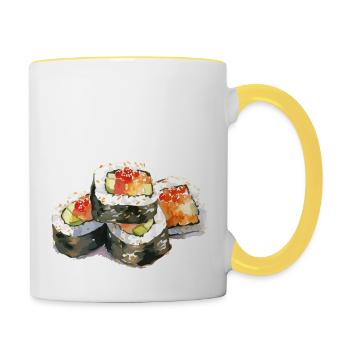 Nourriture pour sushis - Mug contrasté - blanc/jaune - Droite