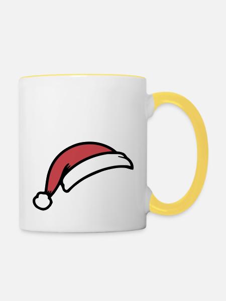Weihnachtsmütze - Tasse zweifarbig - Weiß/Gelb