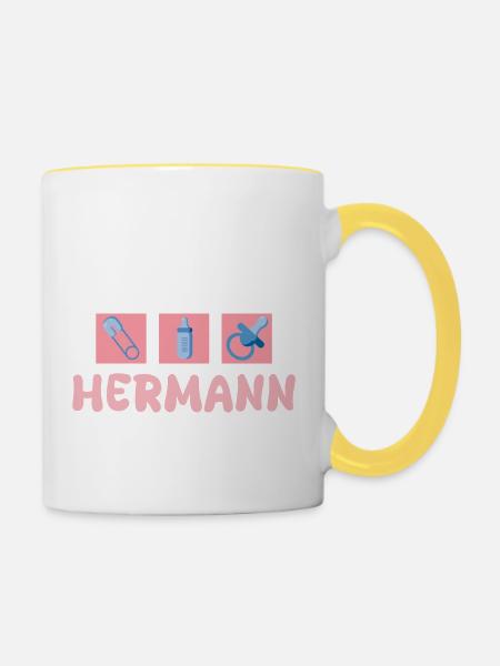 Hermann als Schnuller - Tasse zweifarbig - Weiß/Gelb