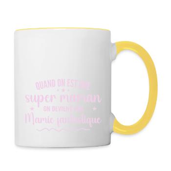 une super maman on devient une mamie fantastique - Mug contrasté - blanc/jaune - Droite