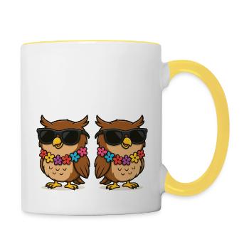 eule blumenkette 2 - Tasse zweifarbig - Weiß/Gelb - Rechts
