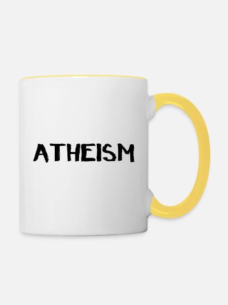ATHEISMUS – Moderne Pinselschrift - Tasse zweifarbig - Weiß/Gelb