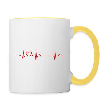 Heartbeat Curling Girl Drôle Joueur de Curling ECG - Mug contrasté - blanc/jaune - Droite