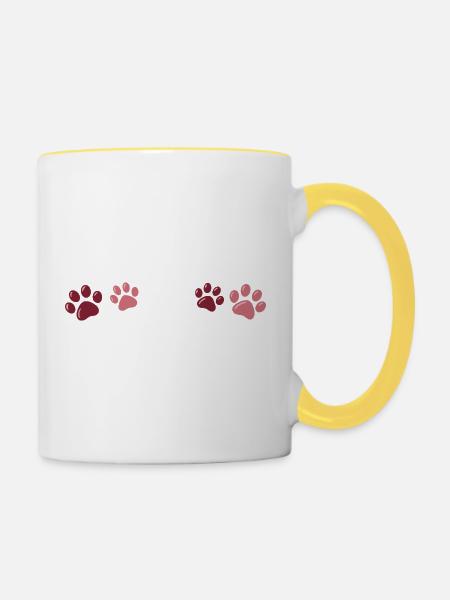 Zweifarbige rote Pfotenabdrücke - Tasse zweifarbig - Weiß/Gelb