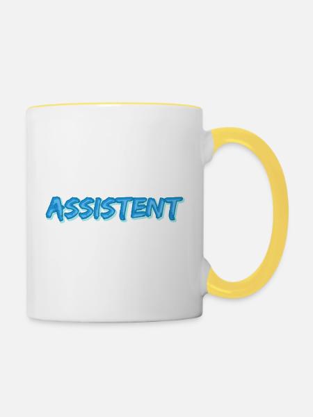 Assistent als Comic - Tasse zweifarbig - Weiß/Gelb