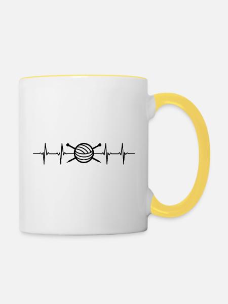 Stricken Herzschlag - Tasse zweifarbig - Weiß/Gelb