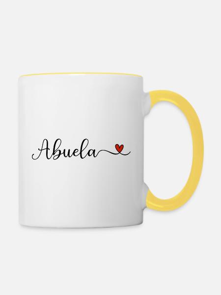 Abuela Herz Schriftzug - Tasse zweifarbig - Weiß/Gelb