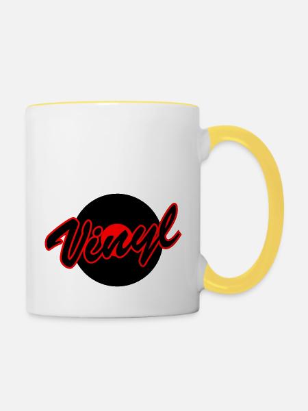Vinyl mit Platte - Tasse zweifarbig - Weiß/Gelb