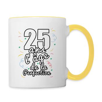 25 ans - Mug contrasté - blanc/jaune - Droite