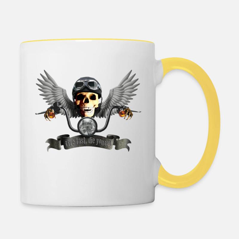 biker_skull_c - Contrasting Mug - white/yellow