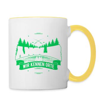 Angler kennen Orte Angeln - Tasse zweifarbig - Weiß/Gelb - Rechts