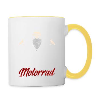 Alter Mann und Motorrad - Tasse zweifarbig - Weiß/Gelb - Rechts