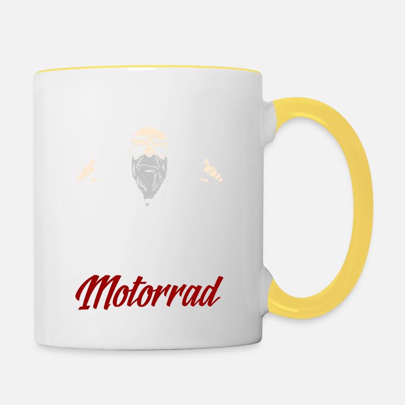 Alter Mann und Motorrad - Tasse zweifarbig - Weiß/Gelb