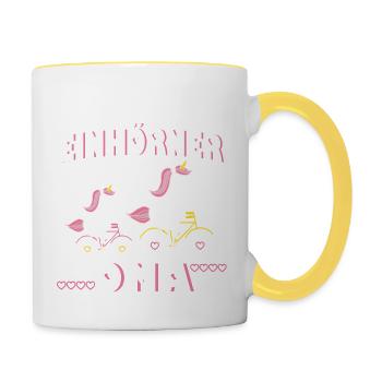 Einhorn - Meine Oma mag Einhörner - T-Shirt - Tasse zweifarbig - Weiß/Gelb - Rechts