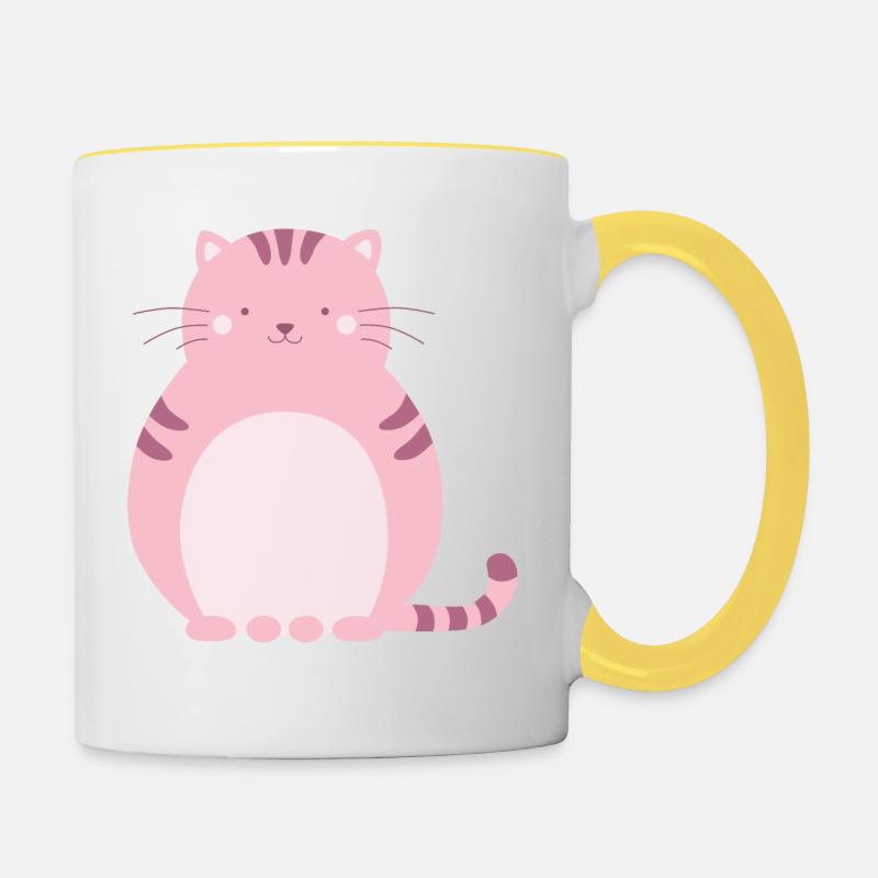 chat rose - Mug contrasté - blanc/jaune