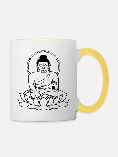 Buddha sitting de - Tasse zweifarbig - Weiß/Gelb