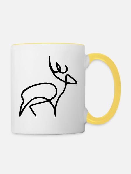 oneline Hirsch - Tasse zweifarbig - Weiß/Gelb