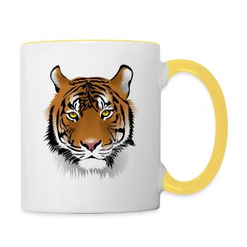Tiger-Kopf - Tasse zweifarbig - Weiß/Gelb - Rechts