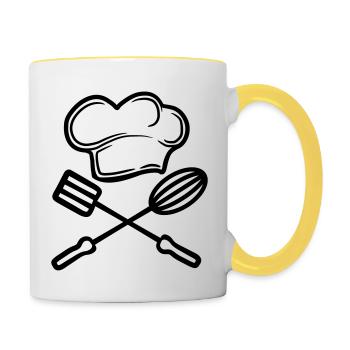 stirrer turner 2 emblem chef hat hat chef ko - Contrasting Mug - white/yellow - Right