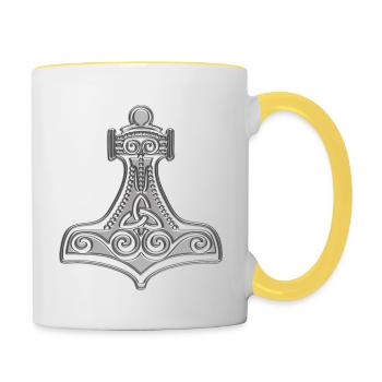 Thors Hammer, Mjolnir, Asgard, Donner Gott - Contrasting Mug - white/yellow - Right