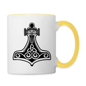 Thors Hammer, Mjolnir, Mjölnir, Amulett, Amulet, - Contrasting Mug - white/yellow - Right