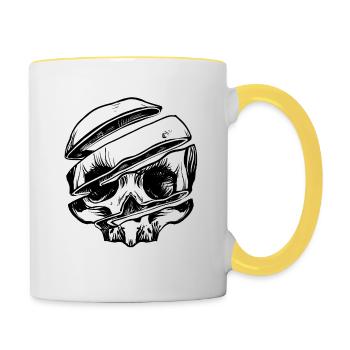 Schädel-Scheibe - Tasse zweifarbig - Weiß/Gelb - Rechts