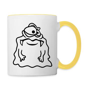 glibber mucus disgusting slimy face head mons - Contrasting Mug - white/yellow - Right