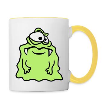 glibber mucus disgusting slimy face head mons - Contrasting Mug - white/yellow - Right