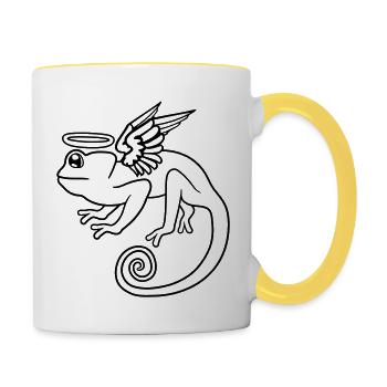 chamaeleon gestorben himmel tot tod fluegel engel - Tasse zweifarbig - Weiß/Gelb - Rechts