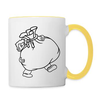 muell tuete umzug transportieren schwer tragengeld - Tasse zweifarbig - Weiß/Gelb - Rechts