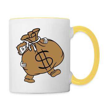 tragen schwer dollar symbol zeichen geld reich gel - Tasse zweifarbig - Weiß/Gelb - Rechts