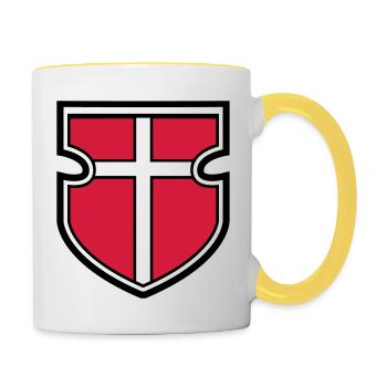 coat of arms shield knight crusader crusade cross go - Contrasting Mug - white/yellow - Right
