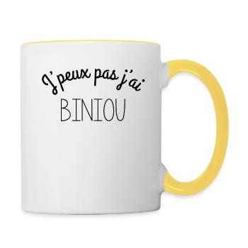 Bretagne - J'peux pas j'ai biniou - Mug contrasté - blanc/jaune - Droite