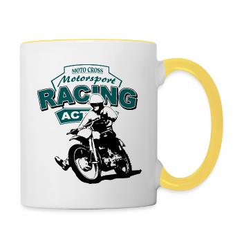 Motocross - Moto Cross - Supercross - MX - SX - Tasse zweifarbig - Weiß/Gelb - Rechts
