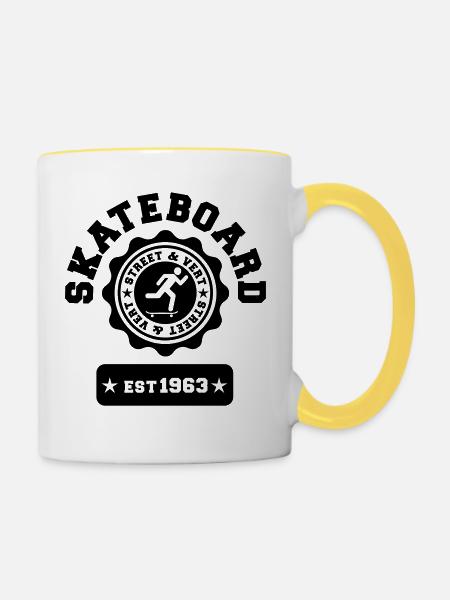 Skateboard-Straße und Vert - Tasse zweifarbig - Weiß/Gelb