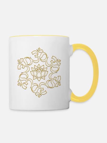 Om Lotus, Buddhism, Yoga, Meditation, spiritual - Contrasting Mug - white/yellow