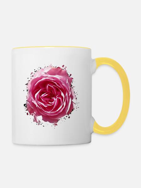 Blume / Blüte / Rose - Tasse zweifarbig - Weiß/Gelb
