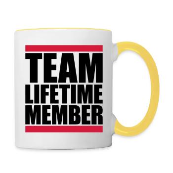 team lifetime member mitglied freunde gruppe verei - Contrasting Mug - white/yellow - Right